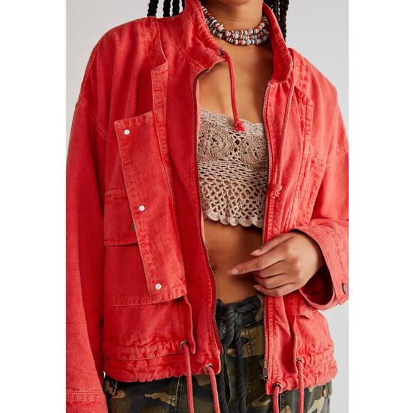 We The Free Jackets & Blazers - We The Free Womens Dahlia Utility Cotton & Linen Jacket  Washed Red Size M